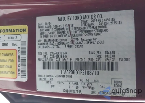 2015 Ford Fusion Se z USA, uszkodzony, nr VIN 1FA6P0HD1F5108710